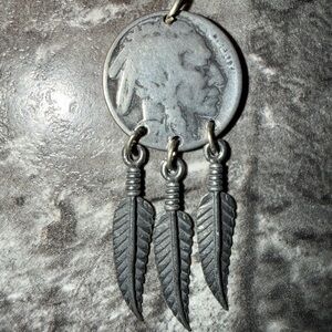 Indianhead nickel Pendant with Feather Charms